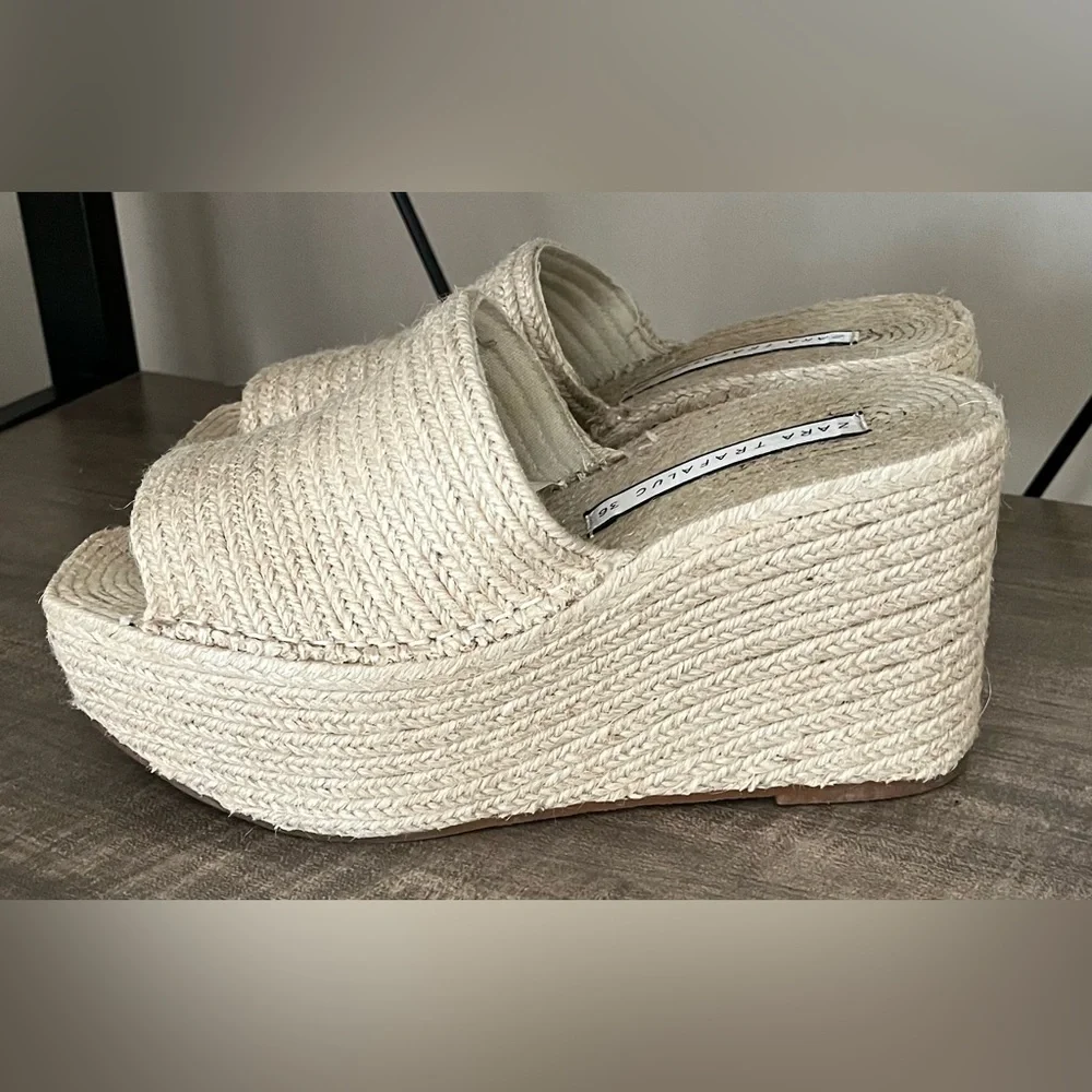 Zara Jute Platform Sandals Size 36 / 6 - Picture 3 of 11